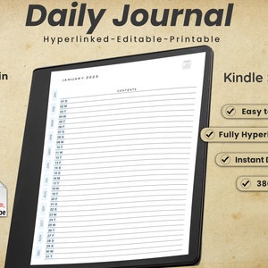 Kindle Scribe Daily journal template, Kindle Scribe Templates, Hyperlinked PDF, Daily Journal Template, 2023 Daily Journal