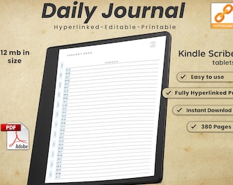 Kindle Scribe Tägliche Journal Vorlage, Kindle Scribe Vorlagen, PDF mit Hyperlink, Tägliche Journal Vorlage, 2023 Tägliches Journal