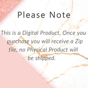 K&ouml;nnte beinhalten: Ein rosa-wei&szlig;er Marmorhintergrund mit dem Text "Please Note" in Schwarz. Der Text darunter lautet "This is a Digital Product, Once you purchase you will receive a Zip file, no Physical Product will be shipped."
