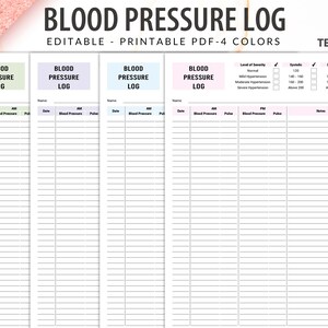 Blood Pressure Log Editable Printable, Monthly Blood Pressure Tracker ...