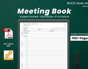 BOOX Note Air Templates, Meeting Book, Meeting Notes, Hyperlinked PDF, Digital Planner, 2023 Planner pdf