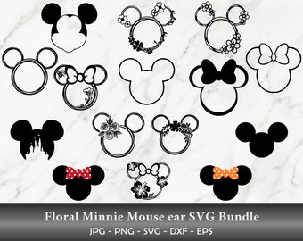 Minnie SVG Bundle anniversaire svg, png Minnie, fleurs Minnie Mouse, oreilles de Minnie Mouse svg png, svg Disneyland, chemise oreilles de Mickey coupe fichier