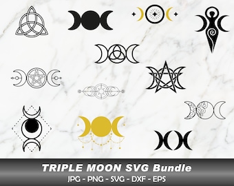 Encantamiento de la Triple Luna, Símbolo Místico de la Triple Diosa, Pentagrama de la Triple Luna SVG, Diosa de la Triple Luna Png, Diosa de la Triple Luna Svg