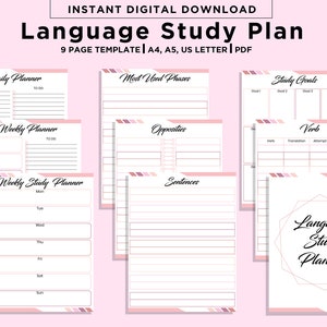 Printable Language Study Planner, Language Study Journal, Language Learner Printable, Language learning planner notebook study journal