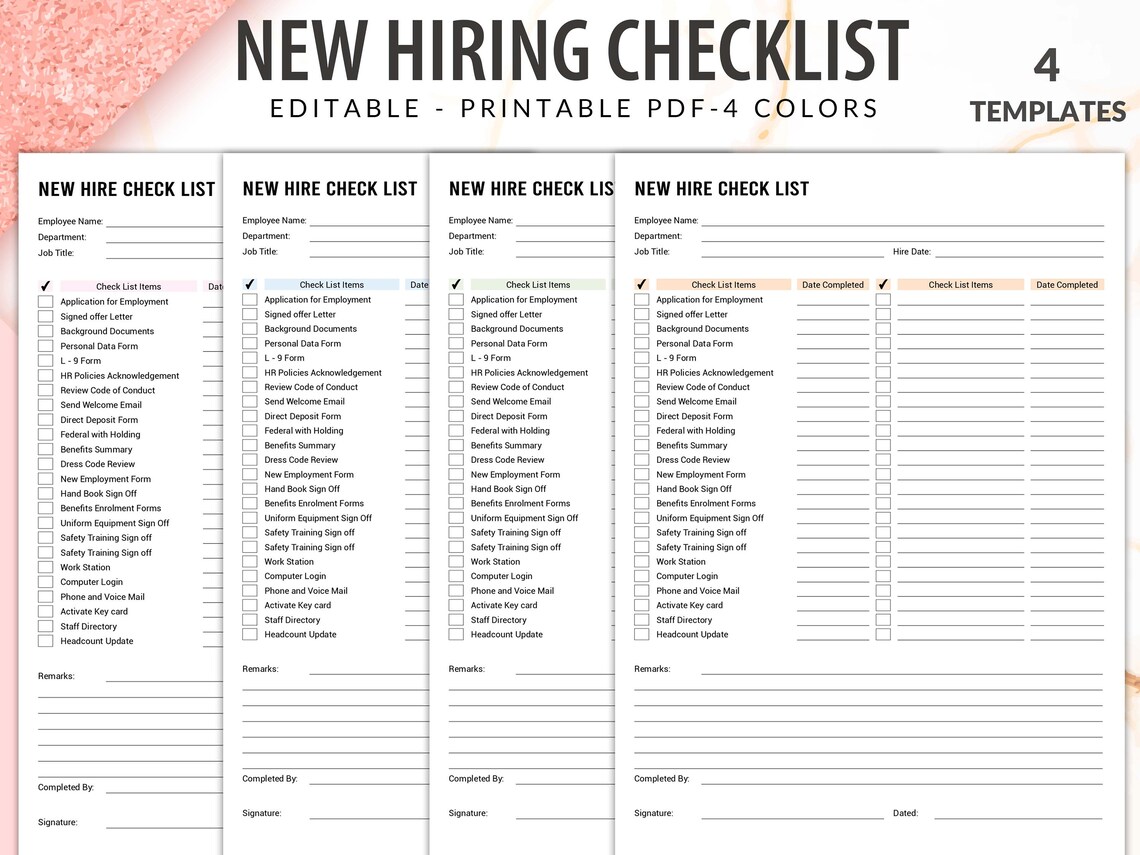 Editable New Hiring Checklist, New Hire Checklist Template, Word HR ...