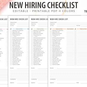 Editable New Hiring Checklist, New Hire Checklist Template, Word HR Forms, New Hire, Employee Form, Onboarding new hire list