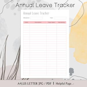 Printable Annual leave tracker, Annual leave plan, Leave tracker, Annual leave tracker