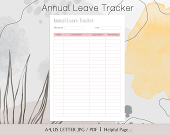Annual Leave Tracker Printable - Etsy