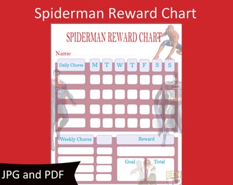 Printable Spidermen Reward Chart for kids, Daily Chore Chart, Kids Routine Chart, Toddler Reward Chart, Kids Printable Reward Chart