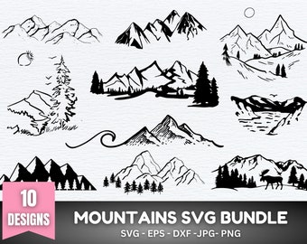 Paquete SVG de montaña, imágenes prediseñadas de montaña, SVG de montaña, silueta de montaña SVG, SVG de exteriores, SVG de escena de montaña, SVG de cordillera