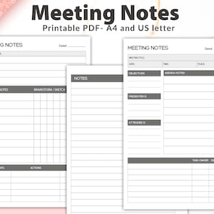 Printable Meeting Notes Template, Meeting Notes, Meeting Notes Tracker, Notes Tracker, Meeting Notes Agenda, Meeting Notes Planner