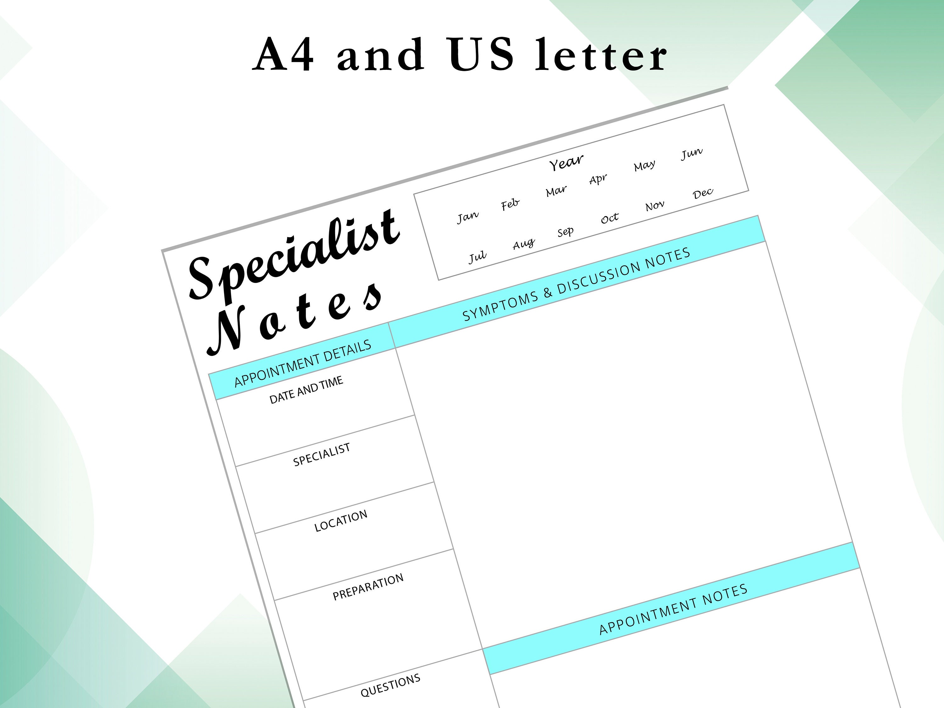 Printable Specialist Notes, Specialist Notes, Doctor Notes, Appointment ...