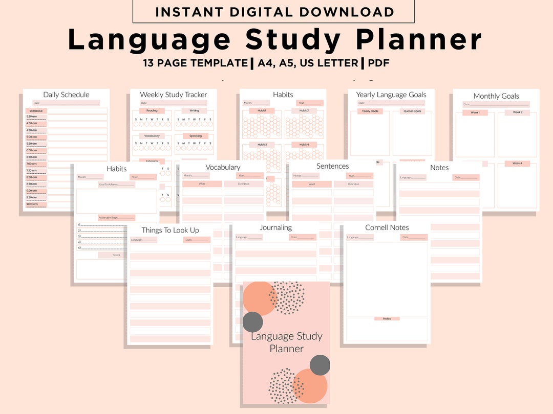 Language Learning Planner Notebook Study Journal, Printable Language ...