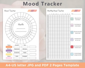 Daily Mood Tracker, Mood Tracker Printable, Mood Tracker Journal