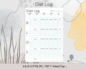 Diet Log, Daily food journal, Health and Fitness Planner, Fitness Journal, Diet, Workout Trackers