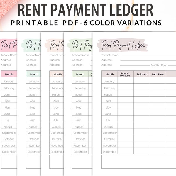 Printable Rent Payment Ledger, Printable Rent Payment Ledger template, Rental Payment Tracker. Monthly Rent Payment Tracker