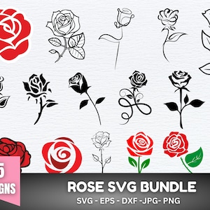 ROSE SVG Bundle, Rose Svg, Rose Clipart, Rose Cut File, Roses Svg, Rose Png, Flowers Svg, Rose Svg Bundle, Red Rose Svg, Rose Dfx file