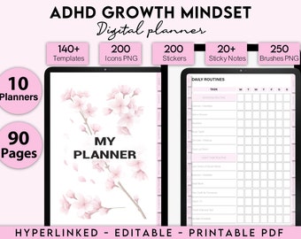 ADHD Planner Digital, ADHD Planner Adult, ADHD Journal, 100% Editable Adhd, Adhd Planner, Adhd Life Planner, Printable Adhd Planner