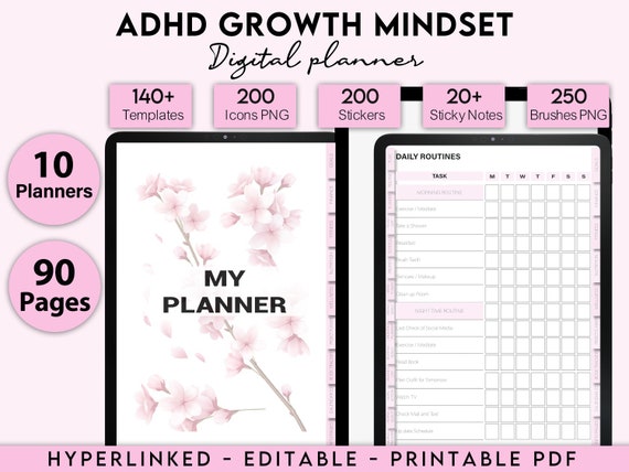 ADHD Planner Digital, ADHD Planner Adult, ADHD Journal, 100% Editable Adhd, Adhd Planner, Adhd Life Planner, Printable Adhd Planner