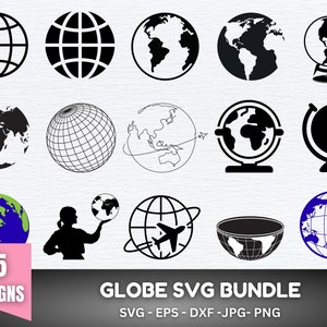 Paquete de SVG de globo, SVG de globo, SVG de la Tierra, SVG de bola de nieve, SVG del mundo, SVG de planeta, SVG de globo terráqueo, SVG de mapa del mundo, Globo para Cricut, SVG de la Tierra