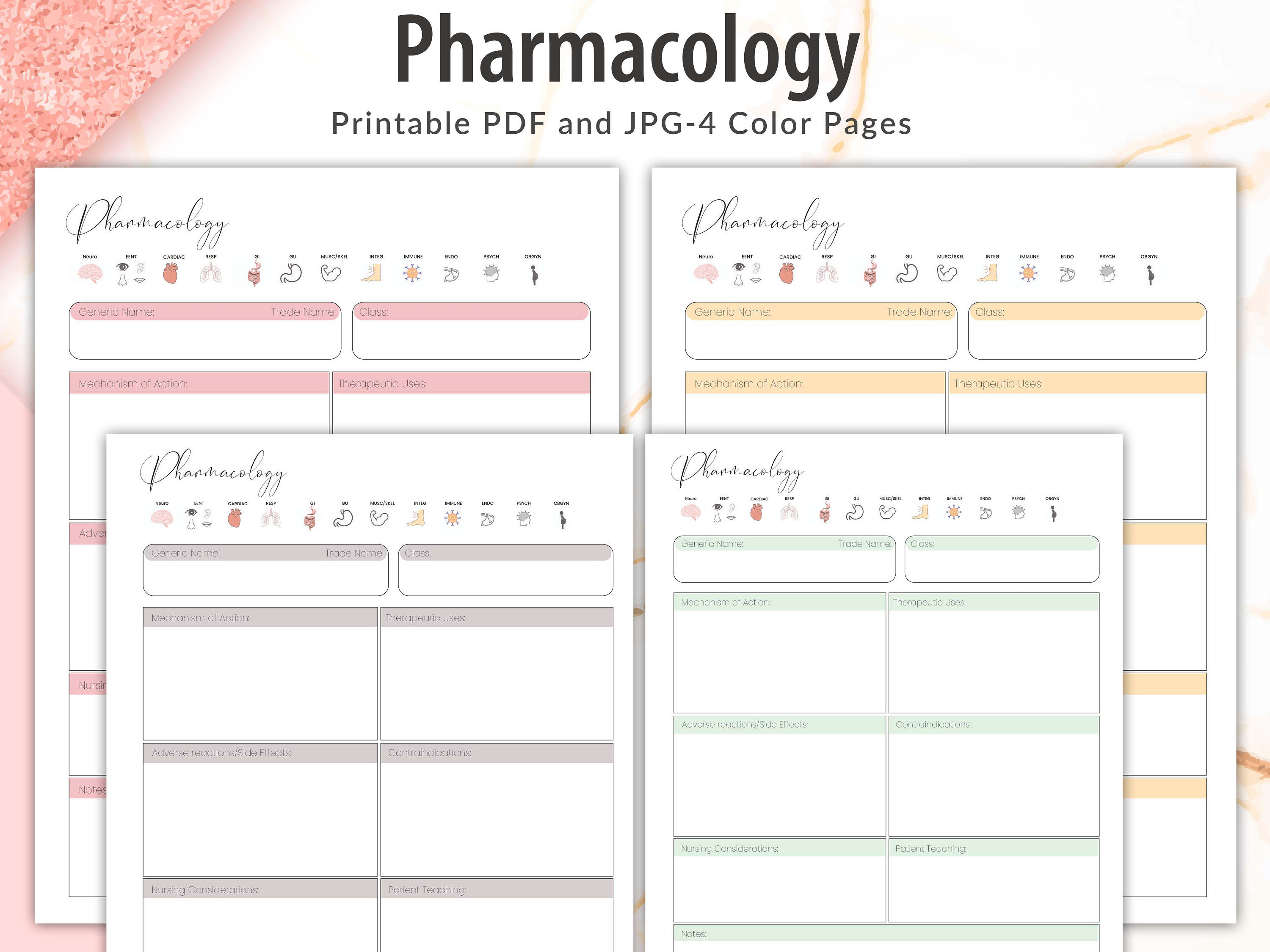 Printable Nursing Student Pharmacology, Student Nurse Study Templates, Nursing School Planner ...
