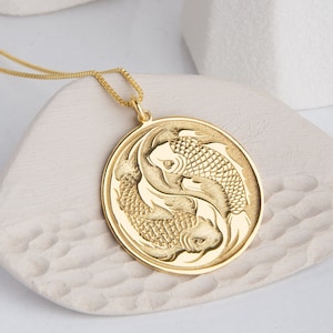 Koi Fish Yin Yang Necklace 925 Sterling Silver Friendship Necklace Japanese Symbol Mother day gift 14K Gold Platd Gift for her Fish Necklace