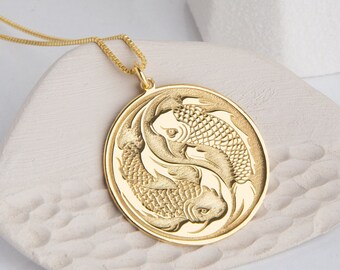 Koi Fish Yin Yang Necklace 925 Sterling Silver Friendship Necklace Japanese Symbol Mother day gift 14K Gold Platd Gift for her Fish Necklace