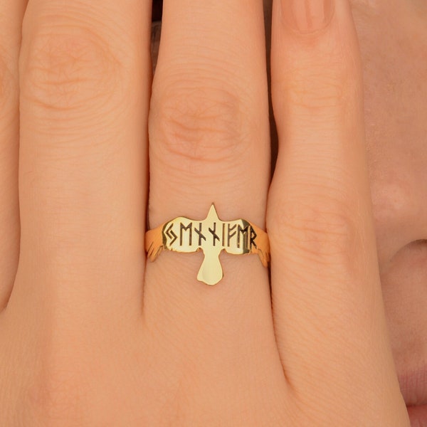 Personalized Viking Raven Name Ring Cutom Mythological Viking Raven Nordic Ring Christmas Gift Raven Ring Mother's day Gift