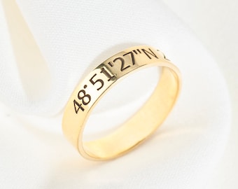 Personalized Sterling Silver Coordinate Ring - Custom Location Jewelry Valentine’s Day Gift