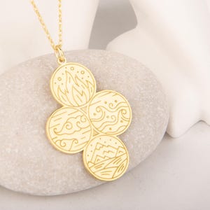 Collar de plata de ley 925 con los cuatro elementos: Tierra, Agua, Aire y Fuego.