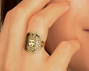 Silver Medusa Ring Greek Mythology Ring Handmade Ancient Ring Christmas Jewelry 14K Gold Plated  925 Sterling Silver Mother's day Ring