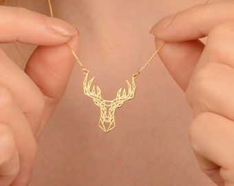 Origami Deer Necklace: Geometric 925 Sterling Silver, 14K Gold Plated