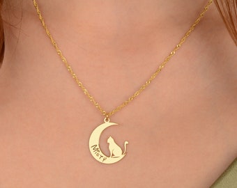 Personalized Cat Moon Necklace: 925 Sterling Silver Pet Memorial Jewelry
