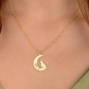 Personalisierte Katze Mond Halskette Benutzerdefinierte Haustier Halskette Katzenliebhaber Schmuck 925 Silber Halskette Geburtstagsgeschenk Geschenk für ihren täglichen Schmuck