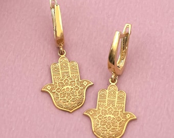 Sterling Silver Hamsa Earrings: Hand of Fatima, Protection Symbol Gift for Her