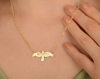 Personalized Viking Raven Necklace: 925 Sterling Silver Norse Pendant