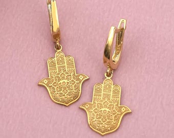 Silver Hamsa Earrings: Hand of Fatima, Yoga Jewelry