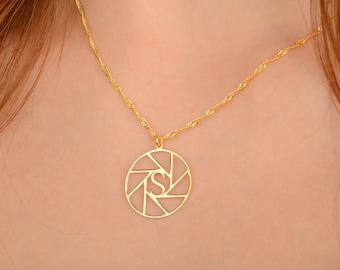 Personalized Aperture Letter Necklace: 925 Sterling Silver Photographer Gift
