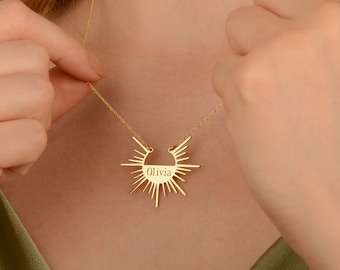 Personalized Sun Name Necklace: 925 Sterling Silver, 14K Gold Plated