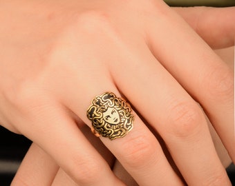 Handmade Medusa Ring: 14K Gold Plated Sterling Silver Greek Mythology Jewelry Valentine's Day Gift