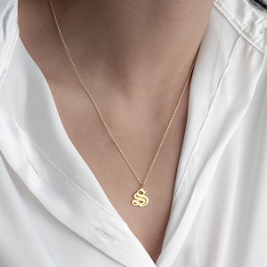 Personalized Gothic Initial Necklace: 14K Gold Plated 925 Sterling Silver
