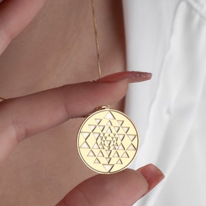 Silver Sri Yantra Necklace: Sacred Geometry Medallion, Spiritual Protection