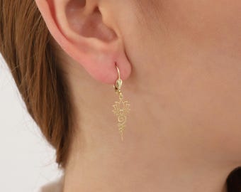 Lotus Unalome Earrings Unalome Symbol Lotus Flower Yoga Earrings 925 Sterling Silver 14K Gold Plated Yoga Lover Gift Gift for Her