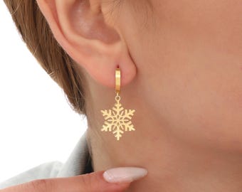 Snowflake Earrings 925 Sterling Silver Snowflake Earrings Winter Earrings Everyday Gift Dangle Earrings Minimalist Jewelry Gift for Her