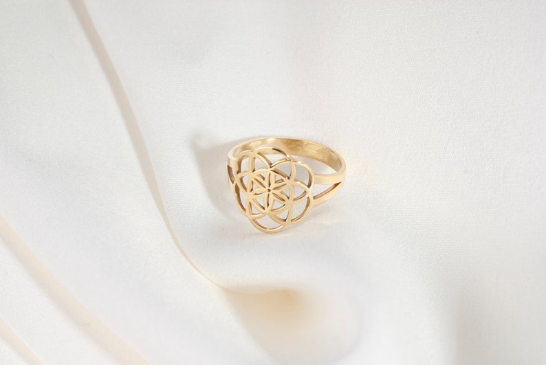 Silver Flower of Life Ring Spiritual Necklace 6 Leaf Lotus Ring Yoga Symbol Mother day gift christmas gift Birthday Gift Minimalist Jewelry image 7