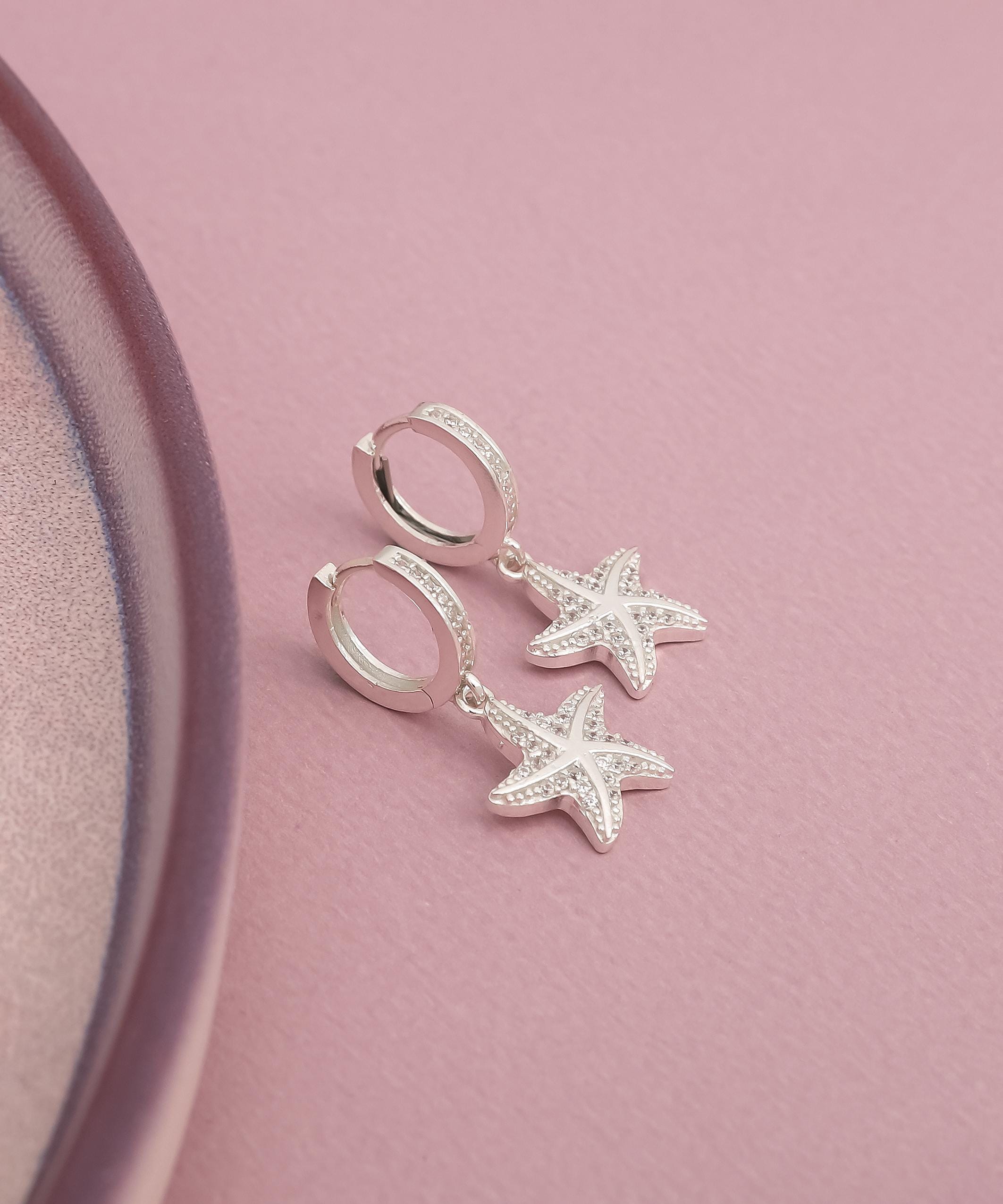 Orecchini A Perno A Forma Di Stella Marina - Argento Sterling 925 Placcato Oro Bianco 18kt - Ipoallergenici - Gioiello Per Donna E Ragazza
