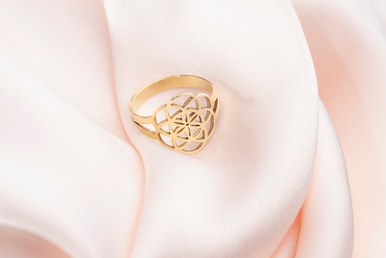 Silver Flower of Life Ring Spiritual Necklace 6 Leaf Lotus Ring Yoga Symbol Mother day gift christmas gift Birthday Gift Minimalist Jewelry image 9