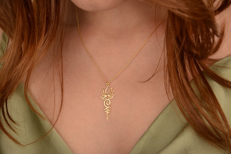 Lotus Unalome Necklace Unalome Symbol Lotus Flower Yoga Necklace 925 Sterling Silver 14K Gold Plated Christmas Mother day Gift for mom image 5