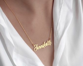 Personalized Snowflake Name Necklace: Sterling Silver Winter Jewelry Gift
