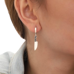 Sterling Silver Knife Earrings: Edgy Minimalist Design